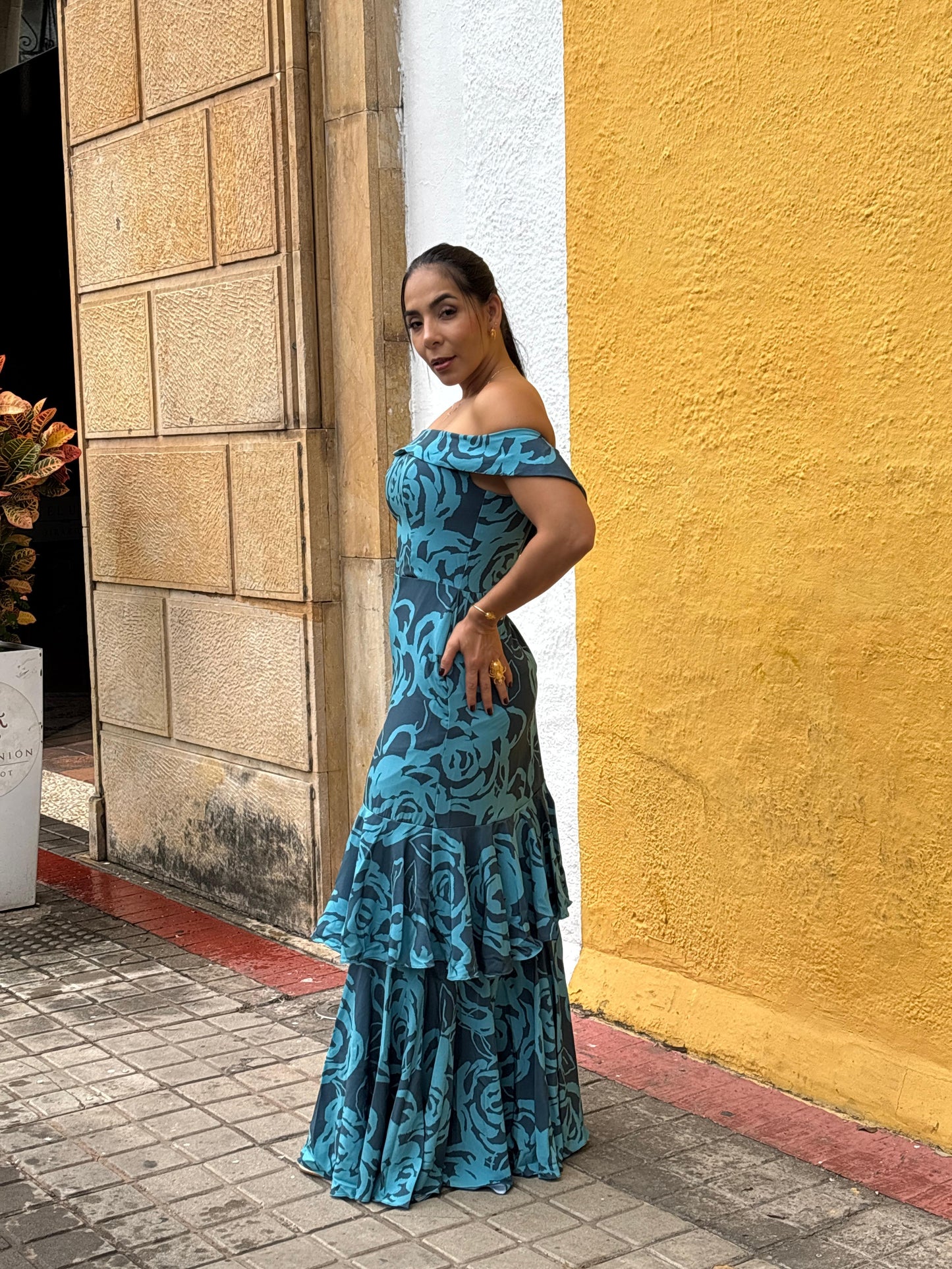 VESTIDO LARGO ESTAMPADO AZUL