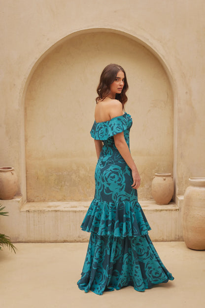 VESTIDO LARGO ESTAMPADO AZUL